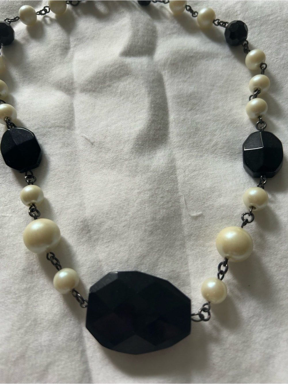 White House Black Market Black and Cream Bead Necklace